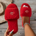 Winter New Soft Soled Comfortable Casual Women Shoes 2026 Luxury Rhinestone Crown Decor Plush Warm Cotton Slippers for Women