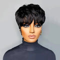 Short Pixie Cut Wigs for Women Black 100% Human Hair Glueless Wigs With Bangs Brazilian Layered Short Human Hair Pixie Cut Wigs