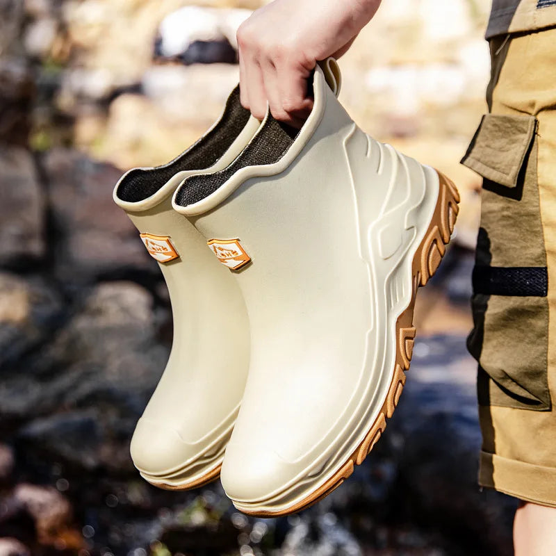 Short Rain Boots Men Fashionable New Rain Boots Work Fishing Waterproof Water Shoes Outdoor Non-slip Rubber Shoes Wear-resistant