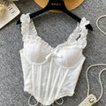 SINGREINY Floral Embroidery Lingerie Women Strap Irregular Corset Short Tank Top Sensual French Hotsweet Slim Sexy Beach Camis