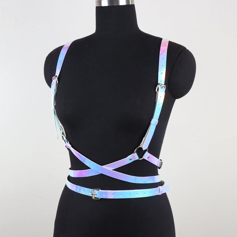 Women's Fashion Faux Leather Iridescent Angel Wing Suspender Belt, Sexy Backless Outfit Accessory, Festival Rave Y2K Hot Girl