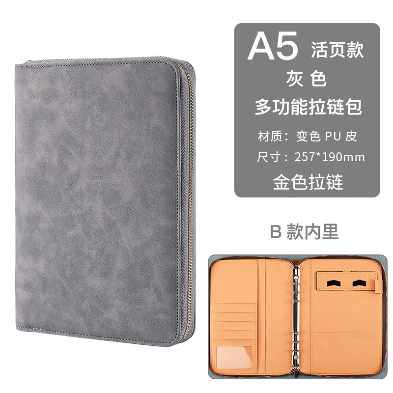 New A5 Binder with Phone stand,PU Leather Portfolio Budget Binder Cover,6 Rings Refillable Notebook Planner Cover with Zipper