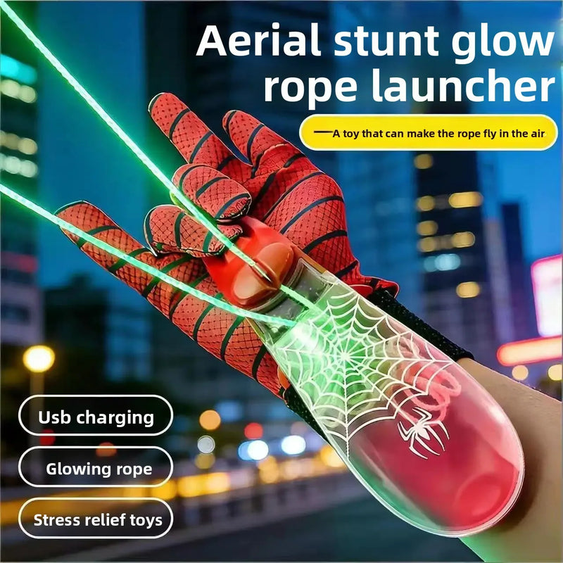 ZipString Luminous Rope Launcher Wristband Flying String Shooter Automatic Recoil Toy Night Glow Interactive Gift for Kids Pets