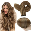 Full Shine Human Hair Weft Extensions Hair Bundles Ombre Blonde Color 100g Sew In Silky Straight Remy Skin Double Weft For Salon