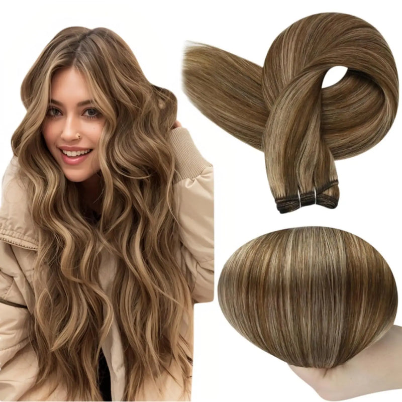 Full Shine Human Hair Weft Extensions Hair Bundles Ombre Blonde Color 100g Sew In Silky Straight Remy Skin Double Weft For Salon