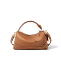 Women Genuine Leather Pillow Bag Designer Metal Hardware Top Handle Ladies Handbag Small Boston Tassel Girls Beige Leather Bag