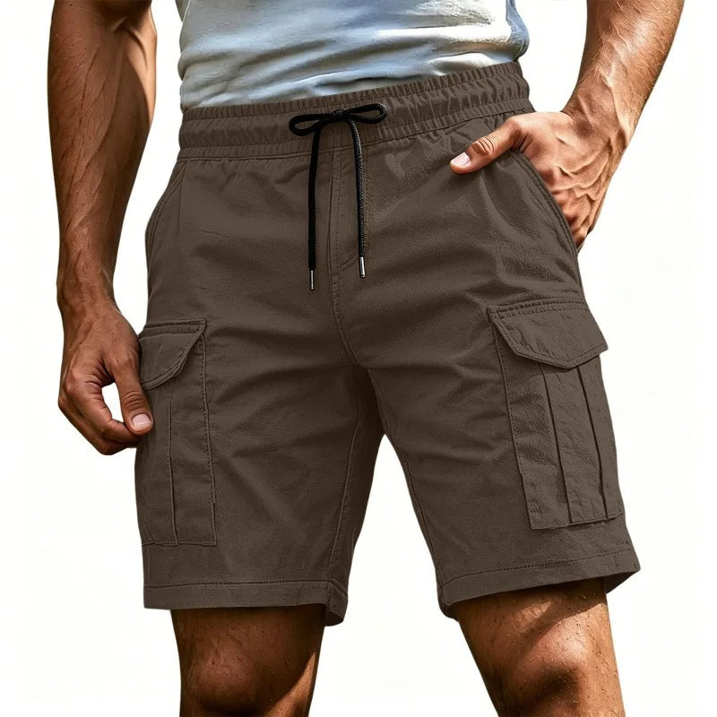 Men Solid Color Drawstring Cargo Shorts Elastic Waist | SAMAG