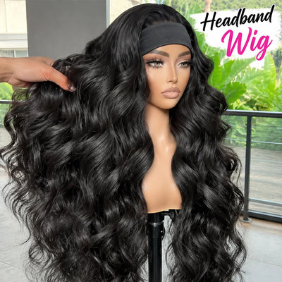 38 Inch Body Wave Headband Wig for Women Human Hair Wear and Go Brazilian Virgin Full Machine Human Hair 220 Density