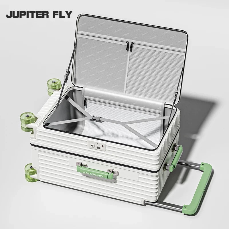 Side Opening Suitcase Wide Trolley Travel Case with Skating Spinner Wheels TSA Lock Rolling Luggage PC Material 20/24/26/28inch