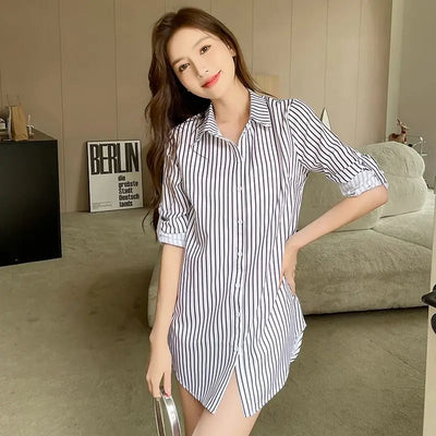 Striped Irregular Button Vintage Shirt Tops Women | SAMAG
