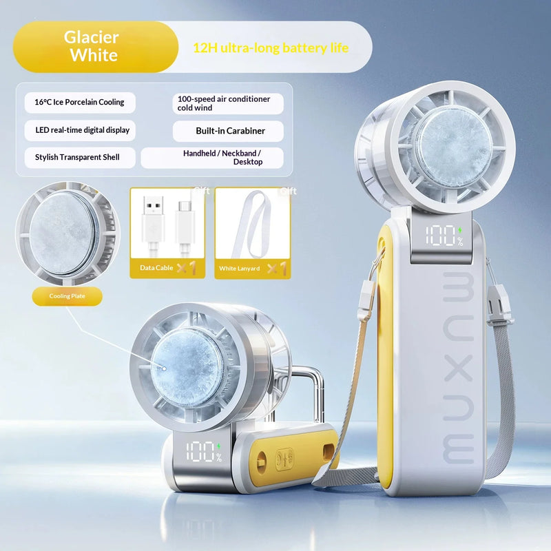 Muxce Portable Cooling Mini Air Conditioner Fan 2026 New Foldable Rechargeable Long Battery Life Low Noise Handheld Strong Power