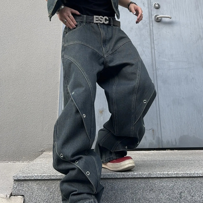 UP.THE Men Dark Raw Denim Baggy Wide Leg Jeans, Y2K | SAMAG