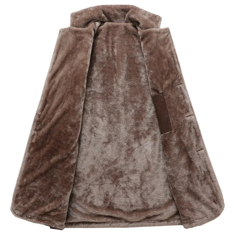 Winter Men's Thick PU Leather Jacket Coat Long Outwear Fur Turn Down Collar Fashion Male Clothes Vintage Leather Jackets MY916