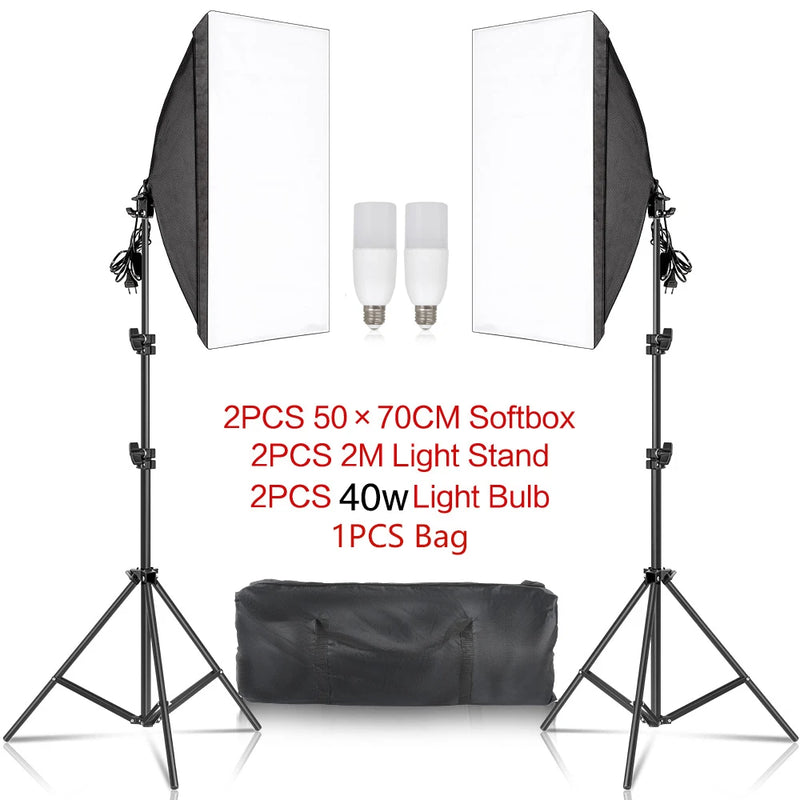 Studio Kit Photo Softbox Light Box Lighting Single Led Lamp with Tripod Photography Shooting Soft Box Flash E27 Accessories