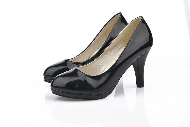 Women's New Fashion Shoes Ladies shallow mouth Leather shoes Elegant Round Toe High heels Female Wedding Party Pumps mujer