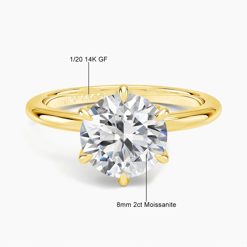 SDOOU Elegant 14K Gold Filled Six Claw Solitaire Moissanite Ring 1/2/3ct D VVS1 Round Cut  Everyday Wear Jewelry Gift for Women