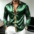 Men's Luxury Satin Silk Shirt Long Sleeve Gold Baroque | SAMAG