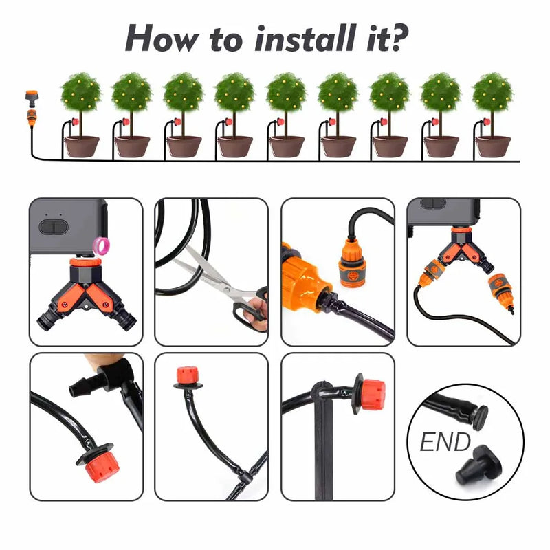 Garden Smart Bluetooth APP Remote Control Timer Irrigation Set 1/4'' Hose Adjustable 8-hole Sprinkler Automatic Watering System