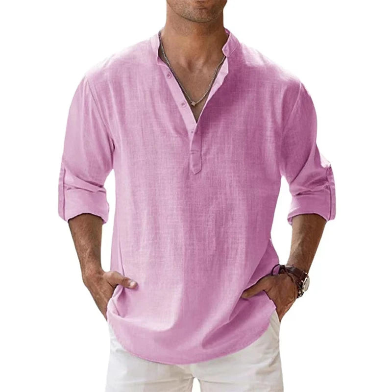 New Cotton Linen Shirts for Men Casual Lightweight Long | SAMAG