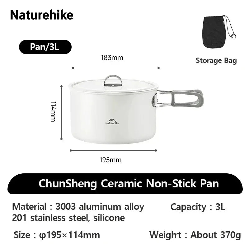 Naturehike Camping Cookware Ceramic Non-Stick Set Lightweight Portable Tableware Kettle Frying Pan Pot Cookset Kitchen Utensils