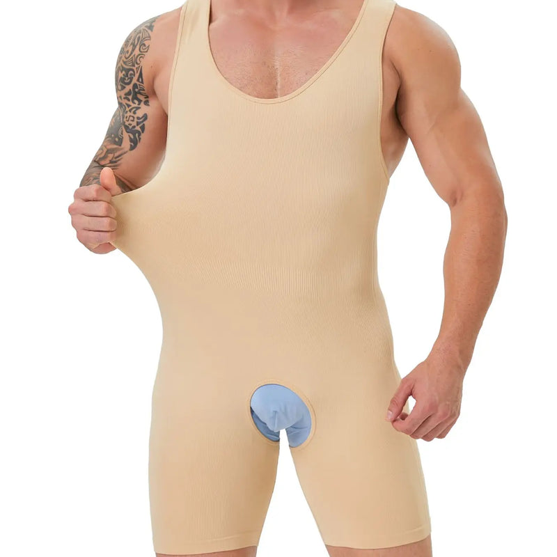 Seamless Men's Full Body Shaper Compression Bodysuit Boxer Shorts For Tummy Control ,Back Support Shapewear Fits 300 Pounds