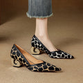 Women's New Genuine Leather Sheepskin Leopard Print Horsehair Pointed Gold-Plated Heel Spring and Autumn High Heels Work Shoes