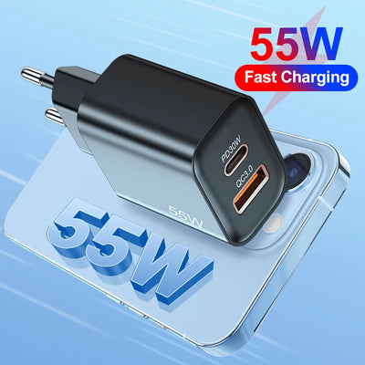 55W PD Fast USB Charge Charger 2 Ports EU US Plug Wall | SAMAG
