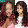 99J# Knotless Box Braided Wigs with Wavy Ends Synthetic Full Lace Braided Lace Wig with Baby Hair Lace Frontal Boho Braids Wig