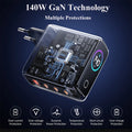 Hichain PD3.1 140W GaN USB C Charger 4-Port Charging Adapter For Travel Laptop Phones Tablets EU Plug AC100-240V Wall Charger