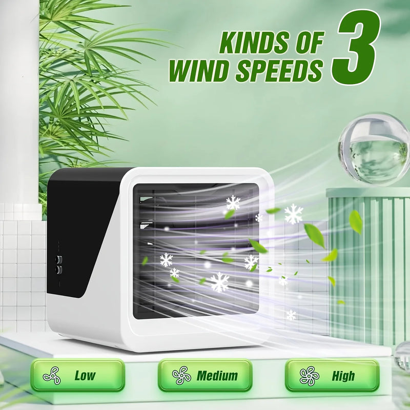 Portable Air Conditioners, USB Personal Mini Air Conditioner with 3-Speed, Evaporative Air Cooler with Touch Screen, Portable Ac Unit Fan for Room, Tent, Bedroom, Car, RV, And Camping