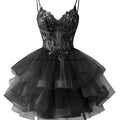 Customized Tiered Tulle A Line Homecoming Dress For Teens Sparkly Lace Applique Beaded Short Prom Dress Mini Cocktail Party Gown