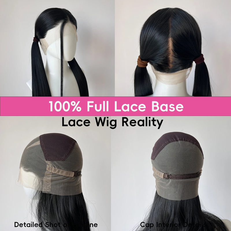 Full Lace Wig 28" Natural Black Synthetic Hair Off Black Glueless Cosplay Festival Party Wigs Unisex HandTied HeatResistant