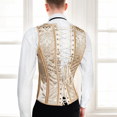 Men's Corset Vest Lace Up Bones Formal Waistcoat Beige | SAMAG