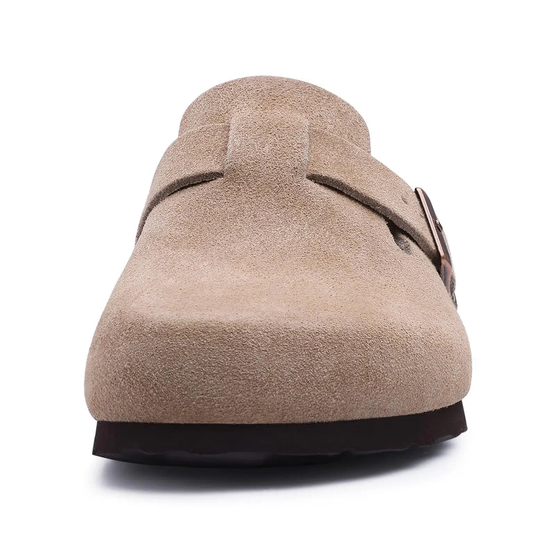 Evshine Women's Cow Suede Clogs with Arch Support Comfort Cork Footbed Mules Men Fashion Potato Shoes Genuine Cork Clogs Slipper