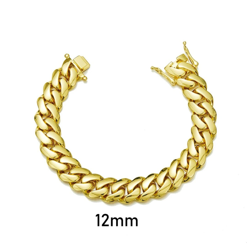 8 - 14mm Punk Rock Stainless Steel Rhombus Cuban MIami Link Chain Bracelets for Men Hip Hop Jewelry Gold - Visuel 11 | SAMAG