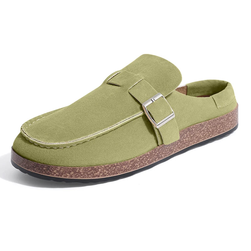 Evshine Women's Fashion Clogs Slippers with Adjustable Buckle Soft Insole Men Flat Mules Suede Beach Shoes Comfy House Slippers