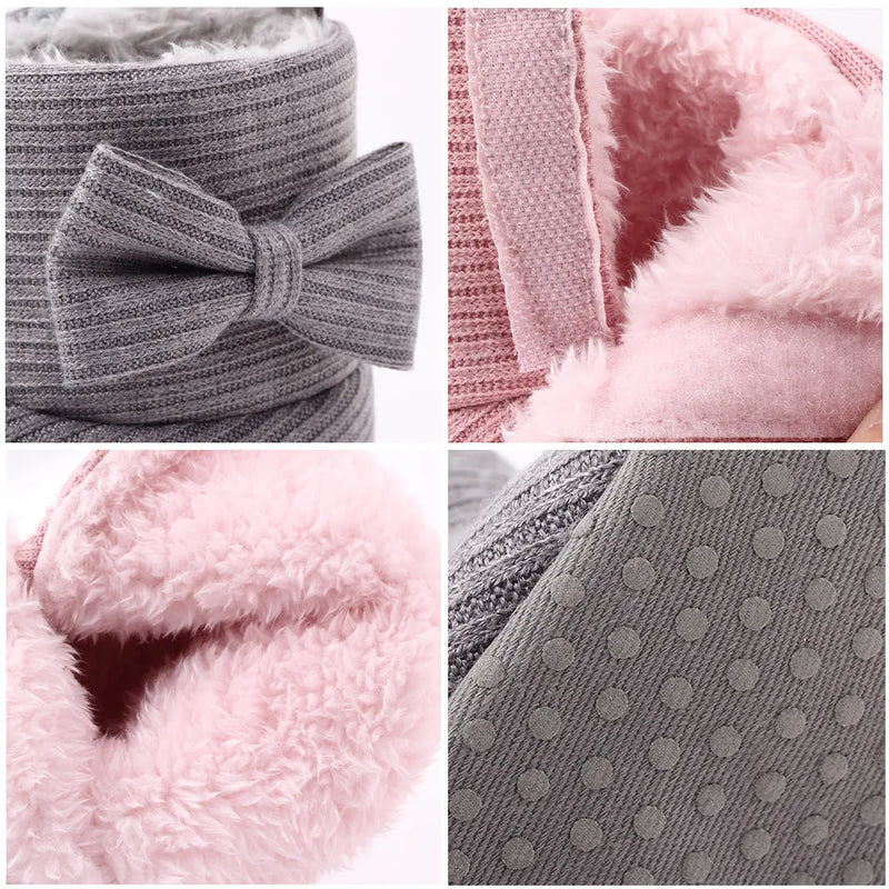 Baby Ankle-covered Boots Cute Bowknot Warm Lining Winter Infant First Walking Shoes for Baby Girls Soft Cotton Sole Baby Likes
