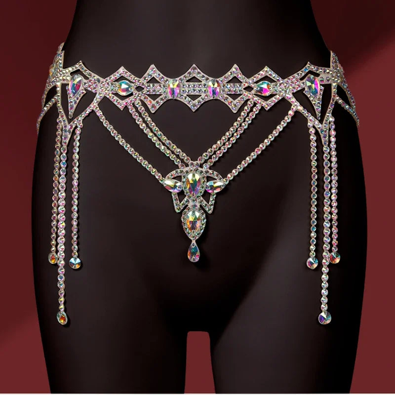 Sexy High End Belly Dance Waist Chain for Womens Handmade Rhinstone Diamond Accessories Female Ballroom Performance Jewelry Belt