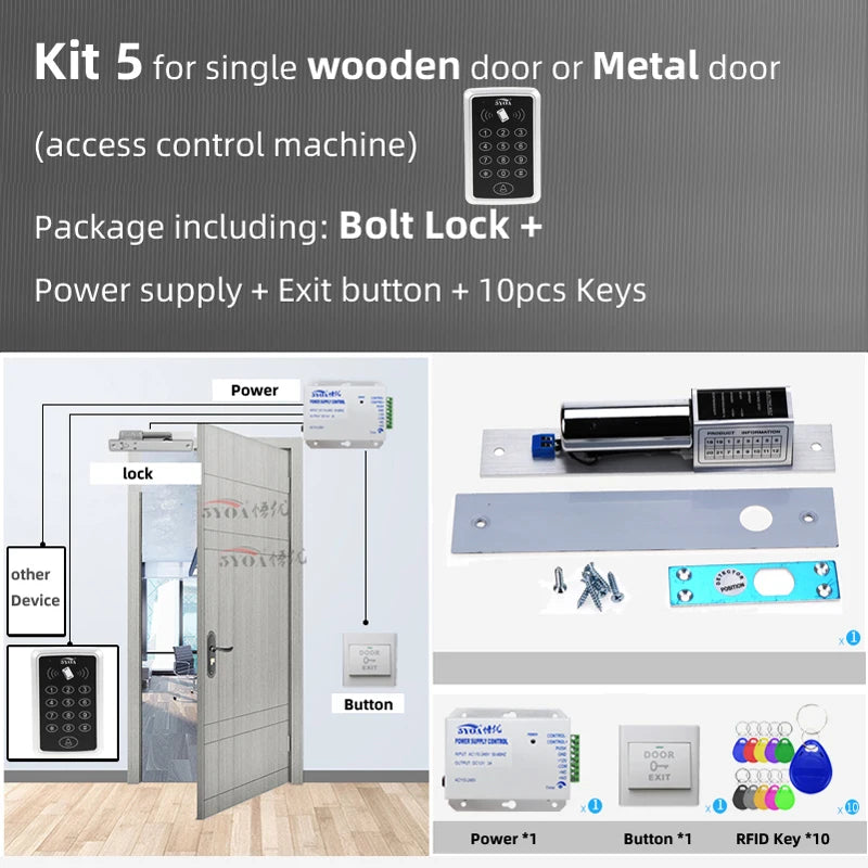 RFID Access Control System Electronic Gate Opener Home Garage Set Eletric Magnetic RFID Smart Door Lock Kit Automatic Controller