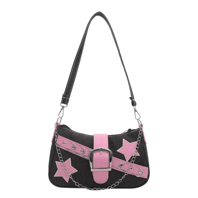 Fashion Women's Handbags Denim Stars Pattern Cool Girls Underarm Bag Female Small Shoulder Hobo Bags Chain Tote Bag