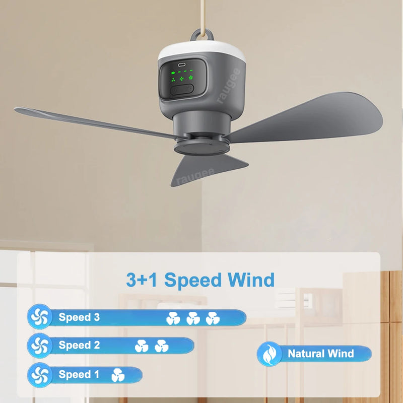 Portable Ceiling Fans Outdoor Camping Ceiling Fan Air Circulator 12000mAh Rechargeable Electric Fan for Home with Light Remote