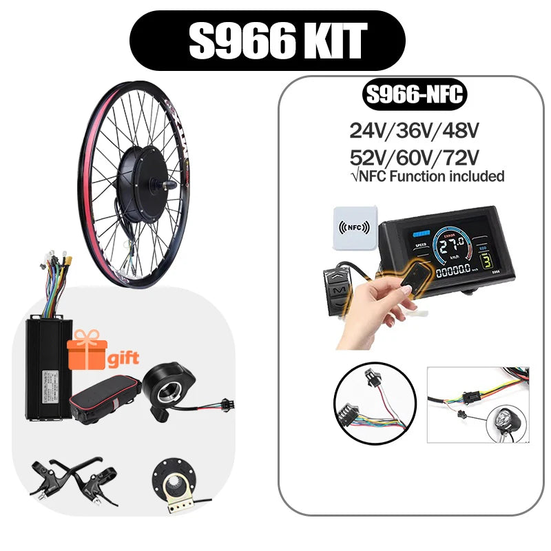 48V52V 2000W Electric bike Conversion Kit Brushless Gearless Rear hub Motor Wheel 20-29inch 700C MTX39 Rim for E Bike Kit