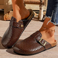 Fashion Gold Woven Buckle Clogs for Women 2026 Summer Closed Toe Cork Sole Mule Shoes Woman Non-slip Flat Heels Half Slippers