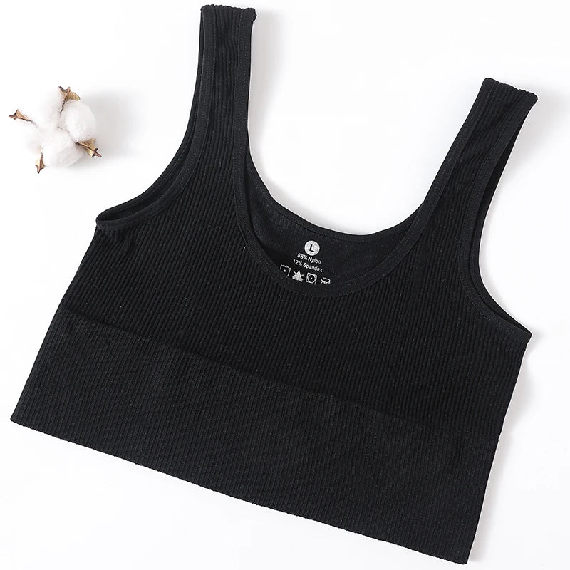 Women's Ribbed Bra Seamless Tank Top Comfort Sports Bralette Wireless Activewear Underwear Stretchy Vest Lingerie Intimates M-XL