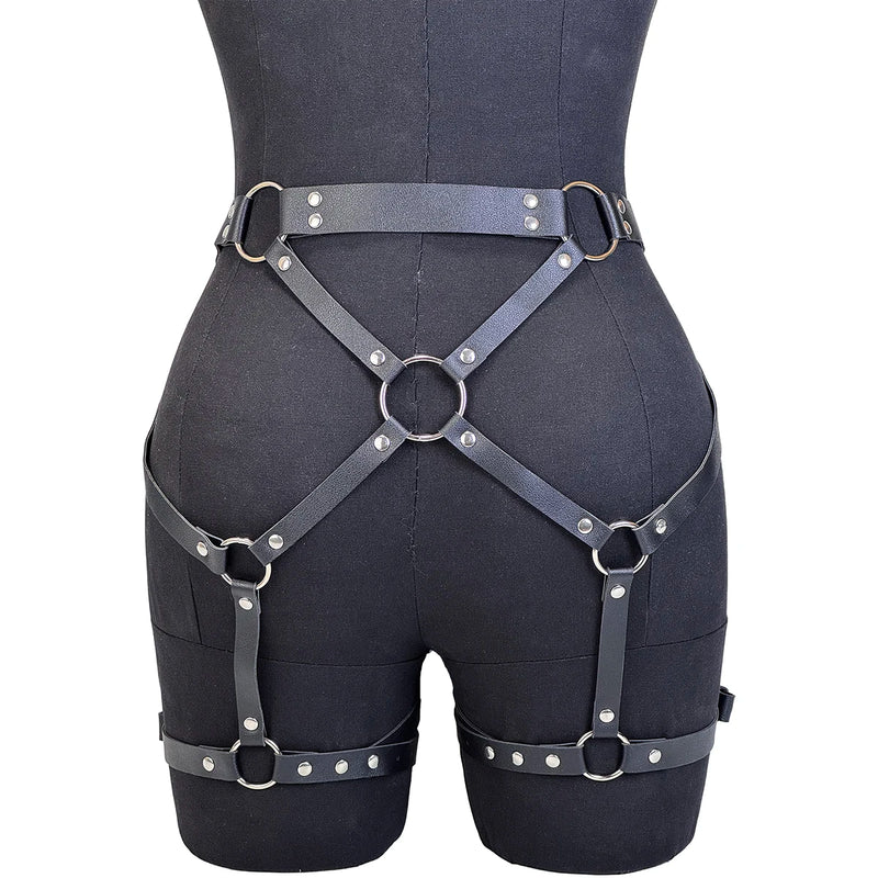 Women Fashion PU Leather Harness Waist Belt Punk Studded Decorative Harness Straps Suspenders Gothic Clothing Accessorie