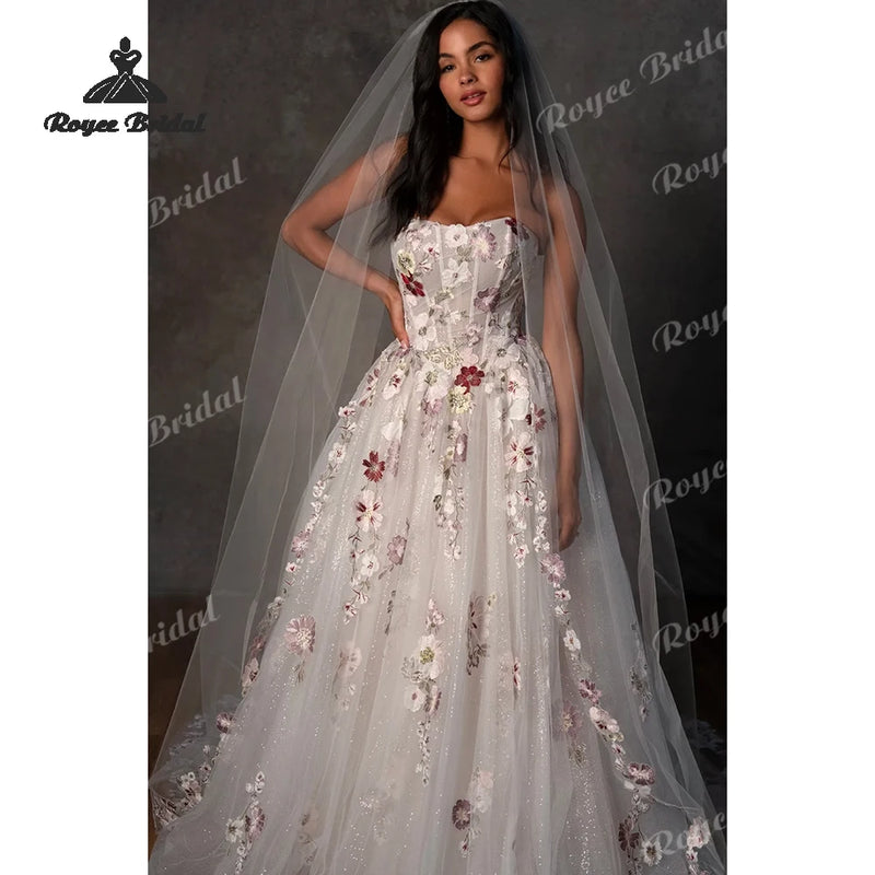 Colorful Appliques Elegant A Line Wedding Dresses - View 4 | SAMAG