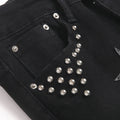 Men's Stars Patch Denim Jeans Streetwear Black Slim | SAMAG