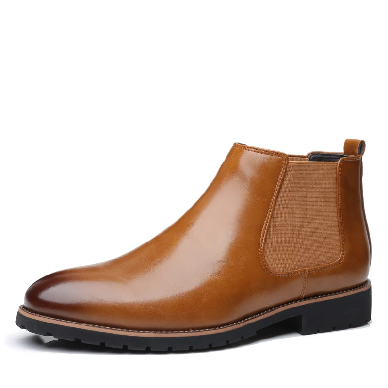 Brown Burnished Genuine Leather Lace Up Chunky Sole Formal Business Office Groom Wedding Daily Wear Shoes Fashion Comfortable