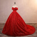Wedding Dress Shiny Classic Boat Neck Bridal Party Gown - View 10 | SAMAG