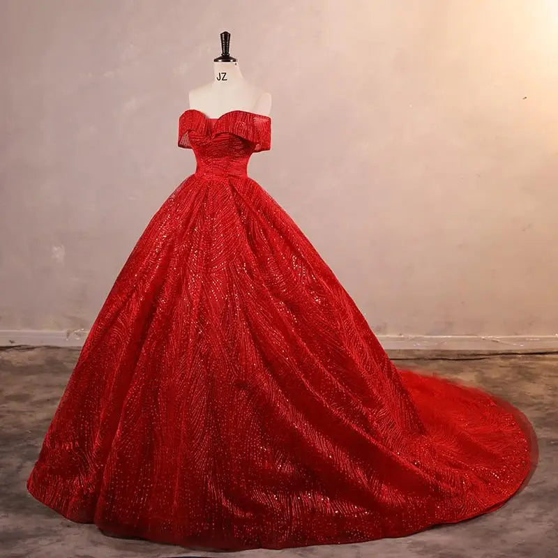 Wedding Dress Shiny Classic Boat Neck Bridal Party Gown - View 10 | SAMAG